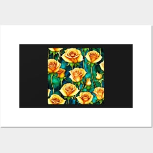 Golden rose watercolor rose Posters and Art